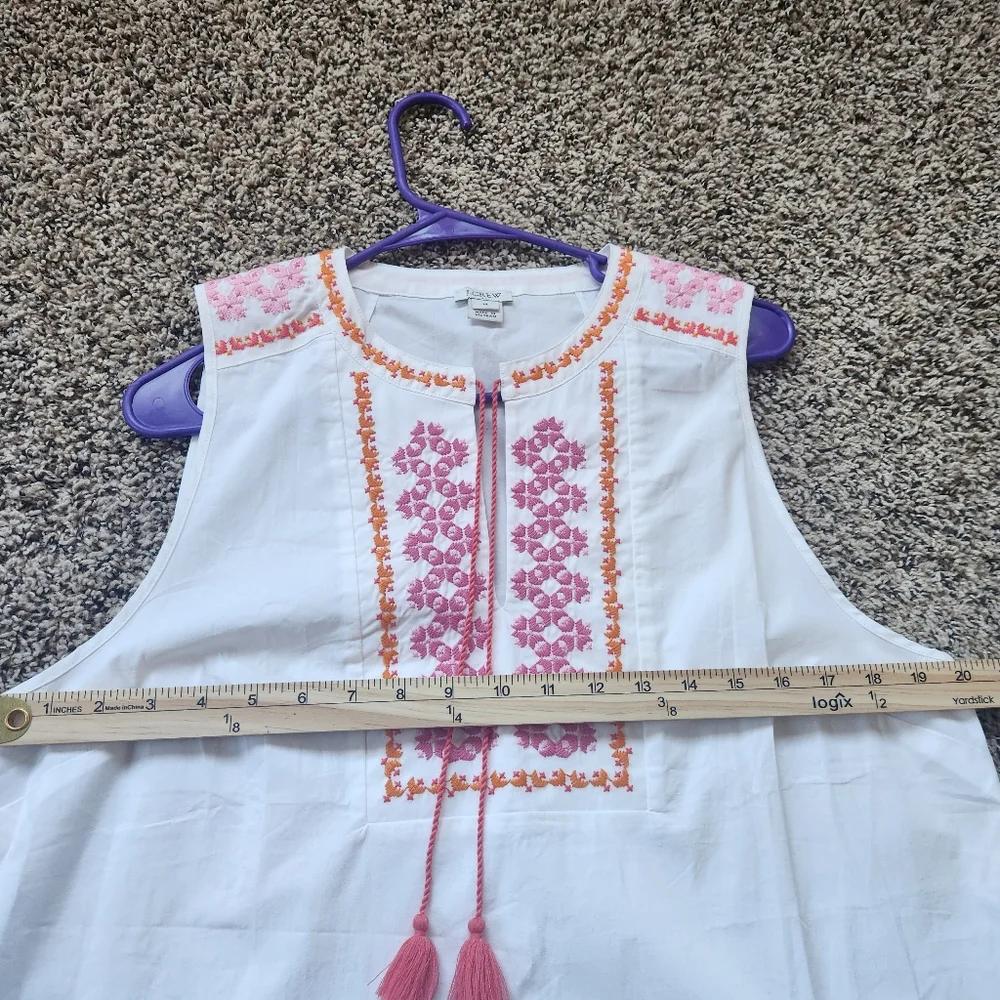J. Crew White Sleeveless Embroidered Tassel Top with Pink and Orange Accents - Picture 6 of 8